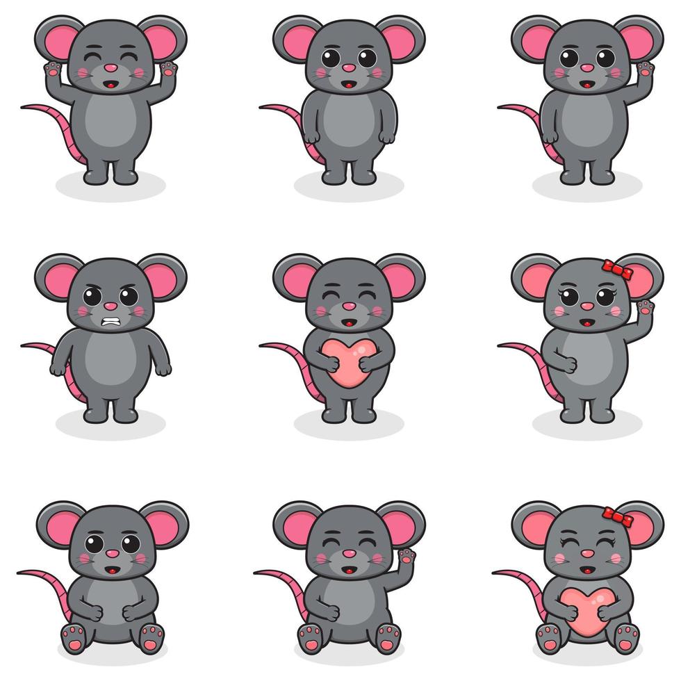 conjunto de ilustración vectorial de dibujos animados de ratón. paquete de lindo juego de ratones. conjunto conjunto de ilustración vectorial de dibujos animados de ratón. paquete de lindo juego de ratones. conjunto