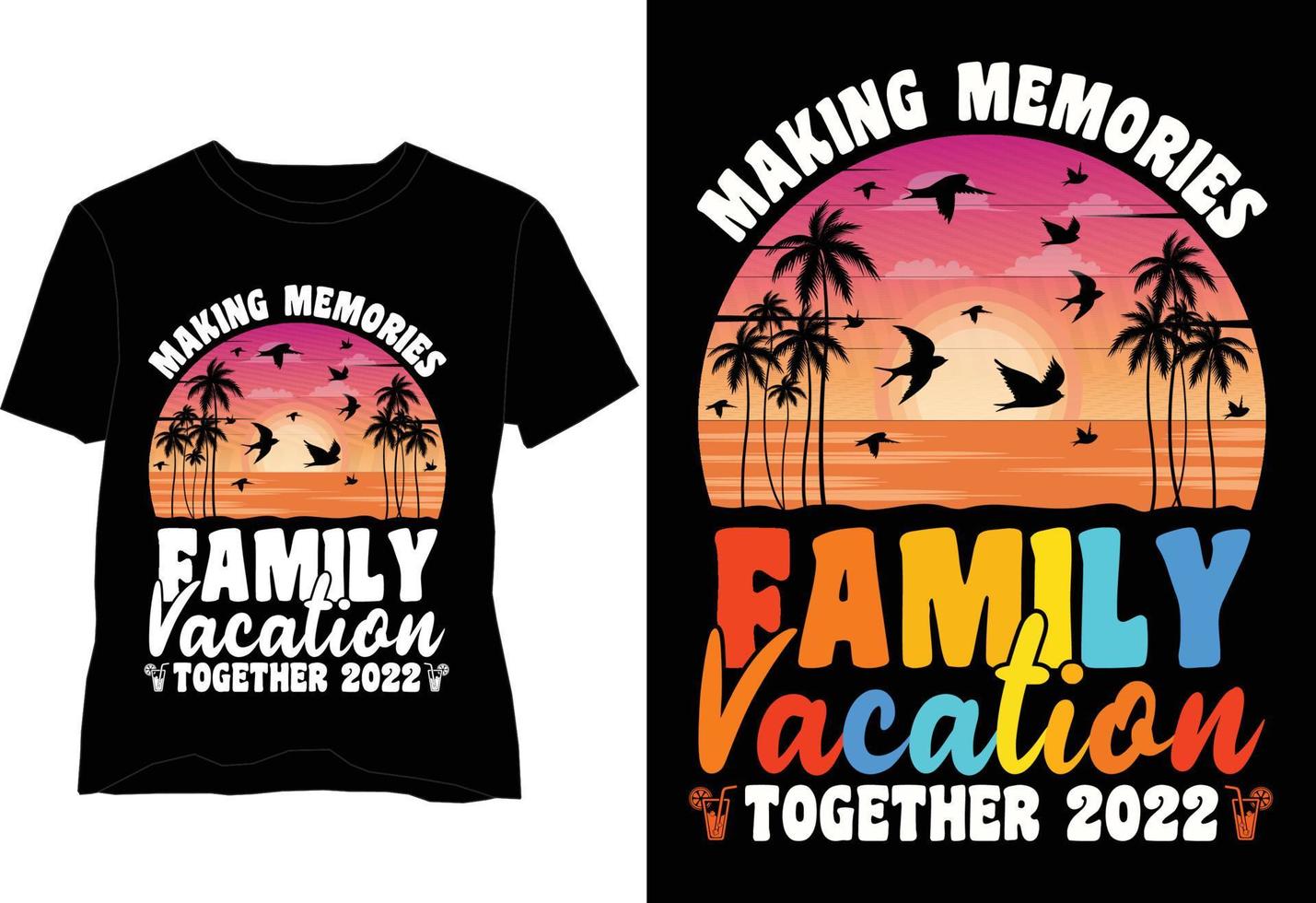 diseño de camiseta de puesta de sol de vacaciones familiares vector