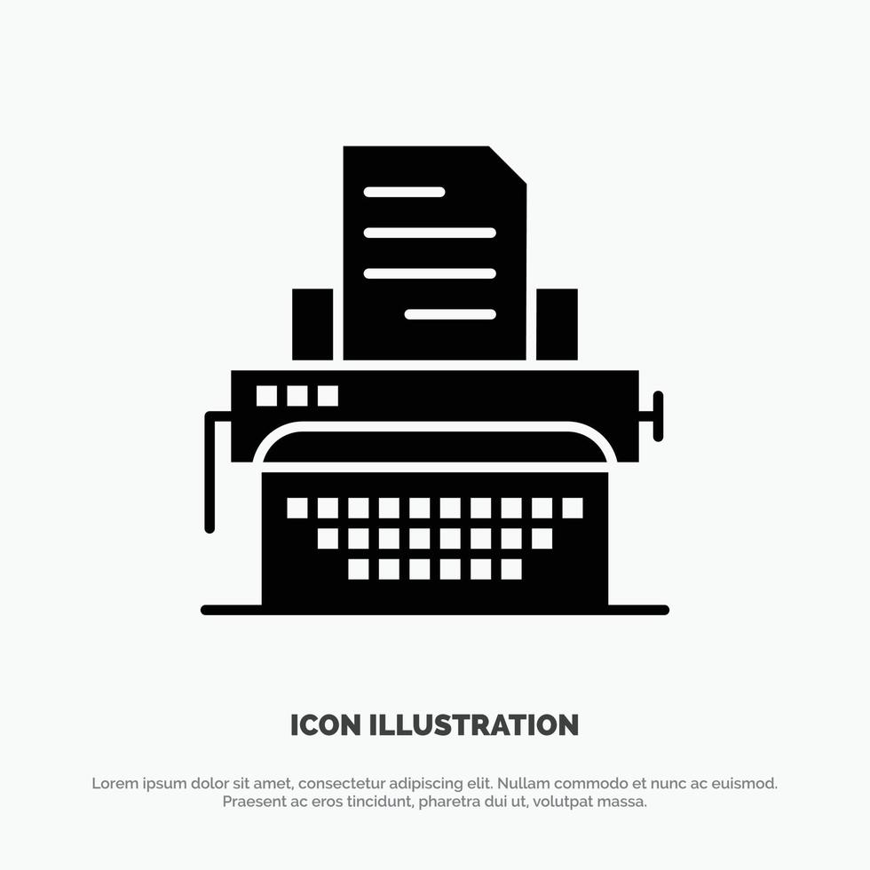 Typewriter Typing Document Publish solid Glyph Icon vector