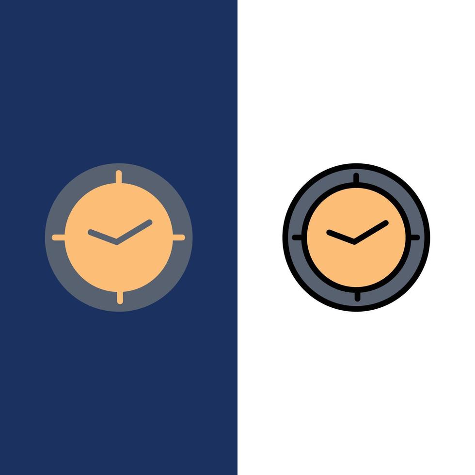 Watch Time Timer Clock  Icons Flat and Line Filled Icon Set Vector Blue Background