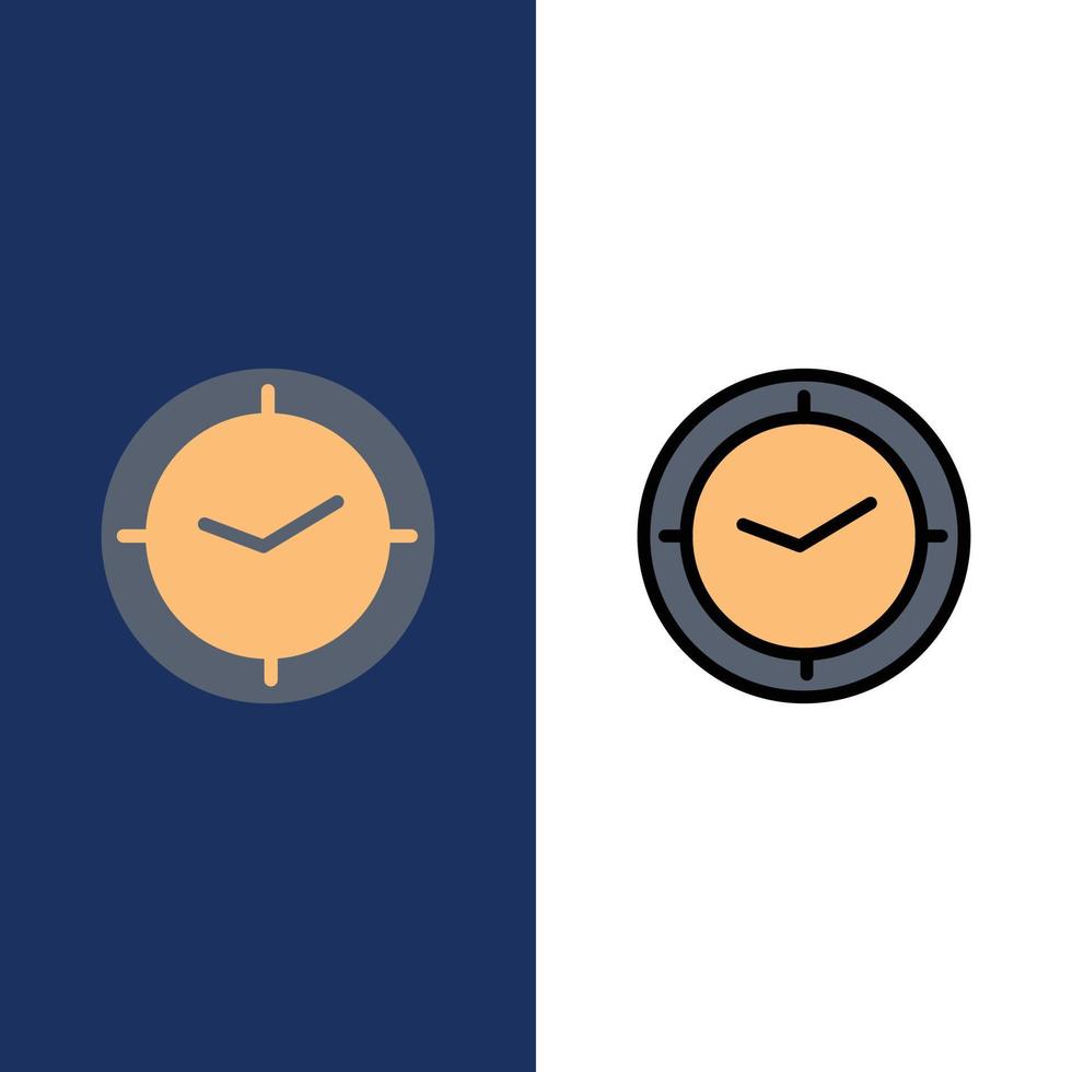 ver tiempo temporizador iconos de reloj plano y lleno de línea conjunto de iconos vector fondo azul