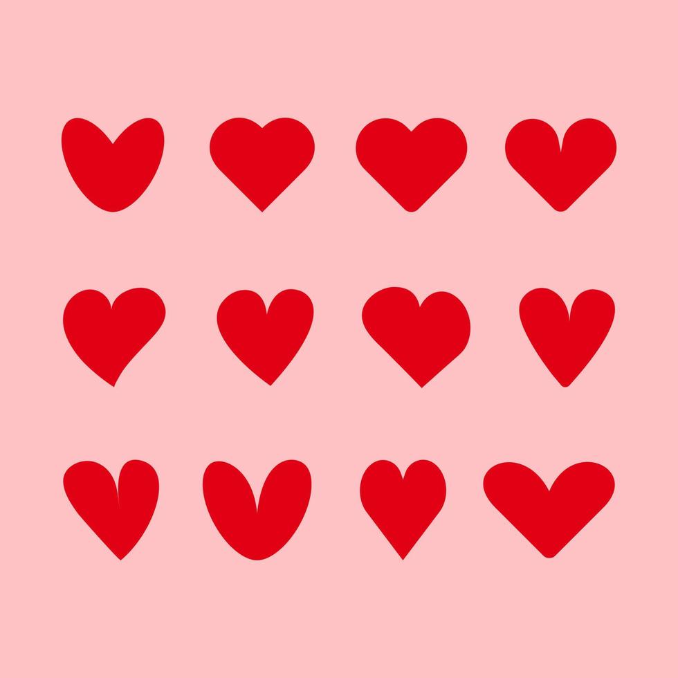 Cute red different hearts for Valentine's day. Romantic red different hearts of shapes isolated on pink vector