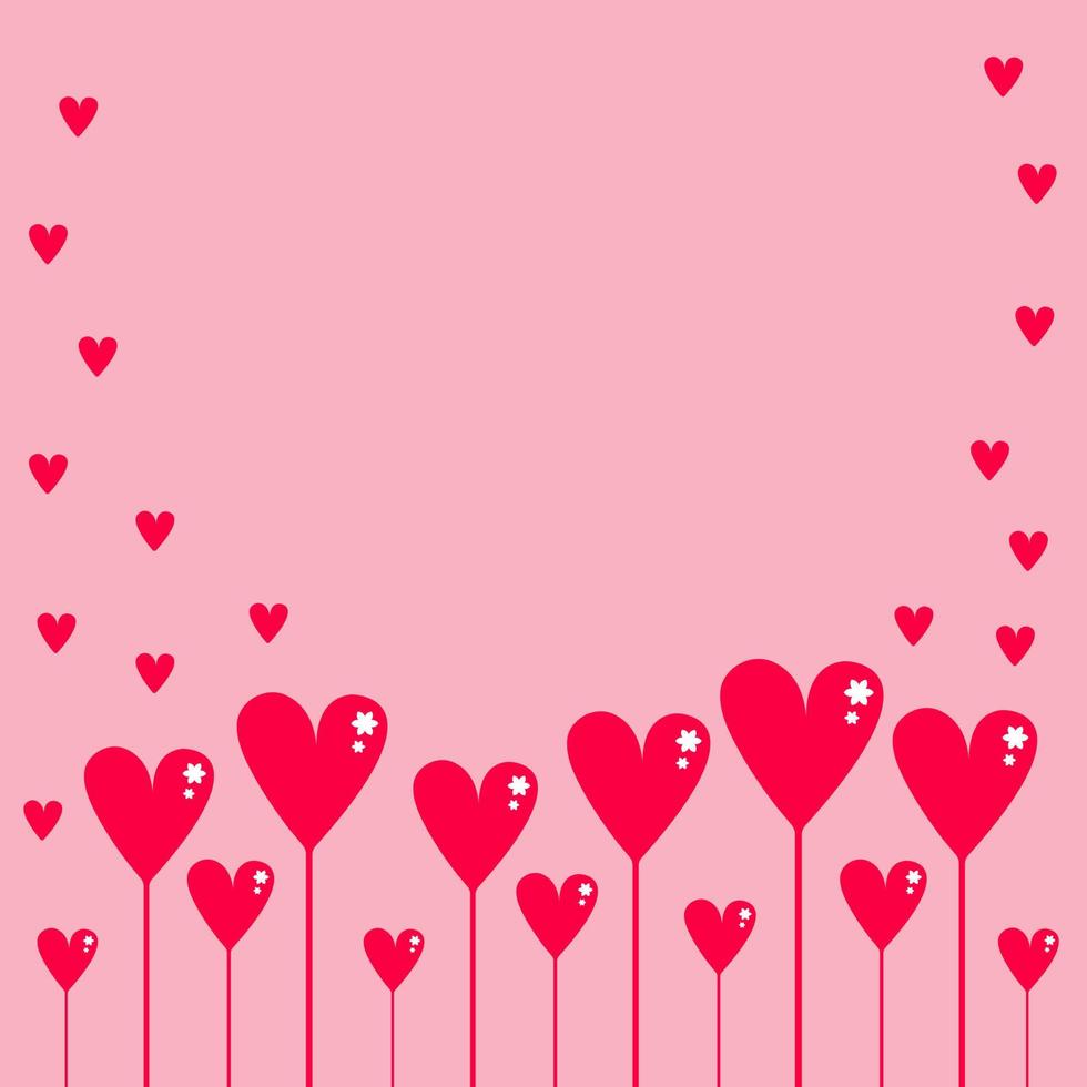 corazones decorativos rojos pegados en un fondo rosa con espacio para copiar. celebración del día de san valentín feliz vector