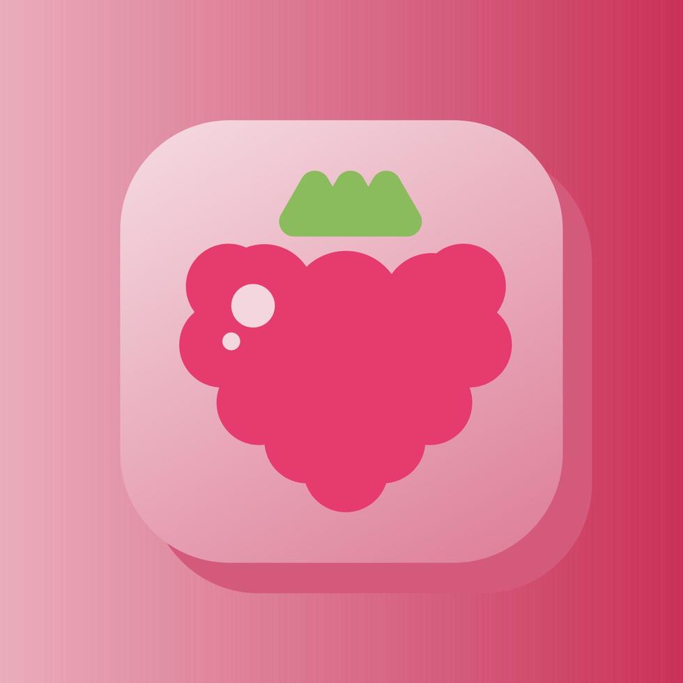 Raspberry fruit square button outline icon, pink berry. Healthy nutrition concept. Flat symbol sign vector illustration isolated on pink background