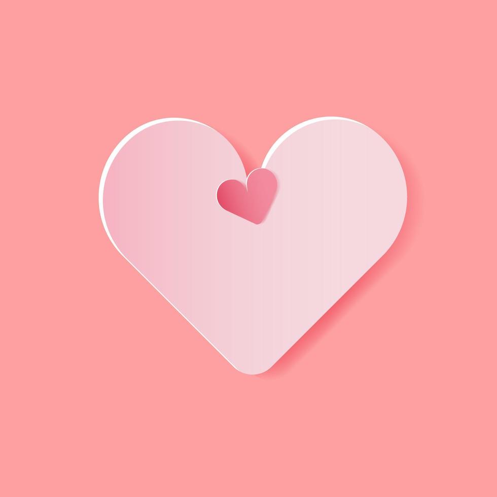 gran corazón rosa adornado con un pequeño corazón sobre fondo rosa. maqueta de feliz día de san valentín, tarjeta de felicitación y pancarta con espacio de copia. vector de corte de papel