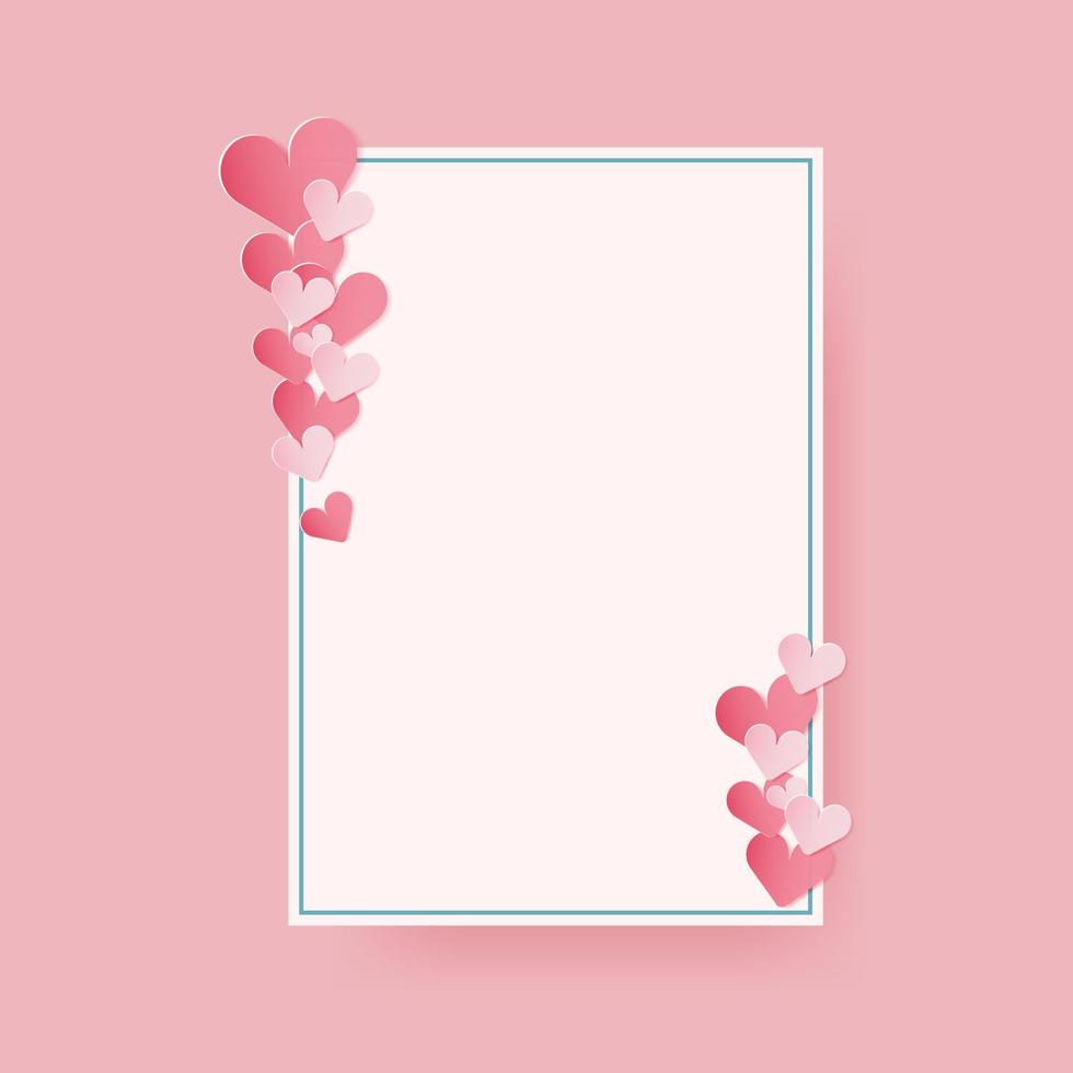 Greeting card ornate with pink and red hearts on pink background with copy space for Valentine's day vector