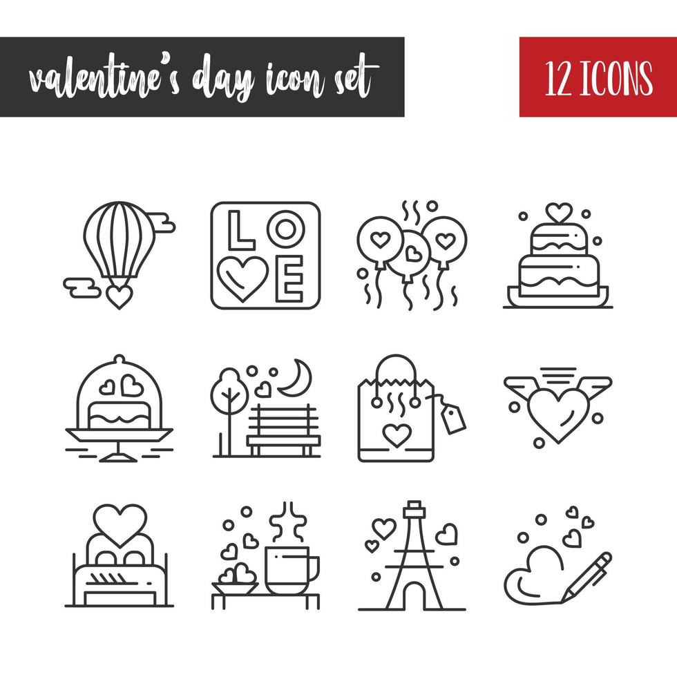 Happy Valentines Day Outline 12 icon set vector