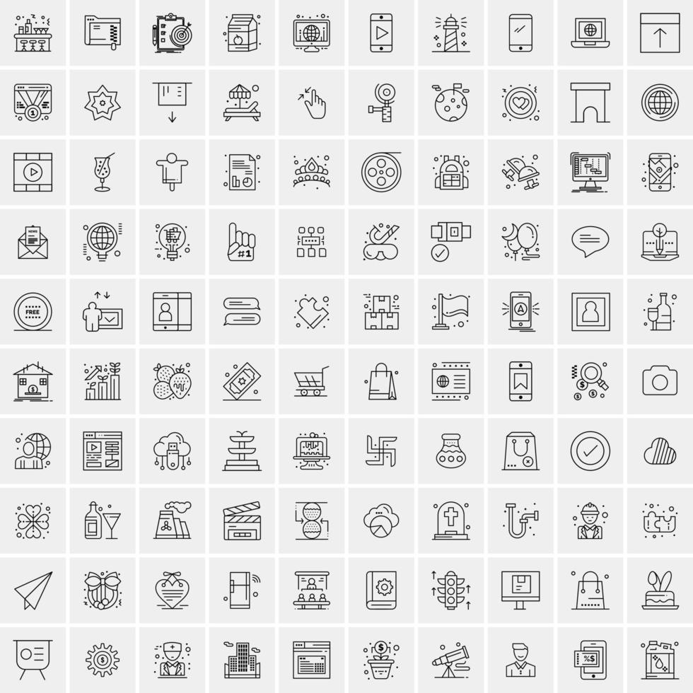 conjunto de 100 iconos de línea de negocios creativos vector