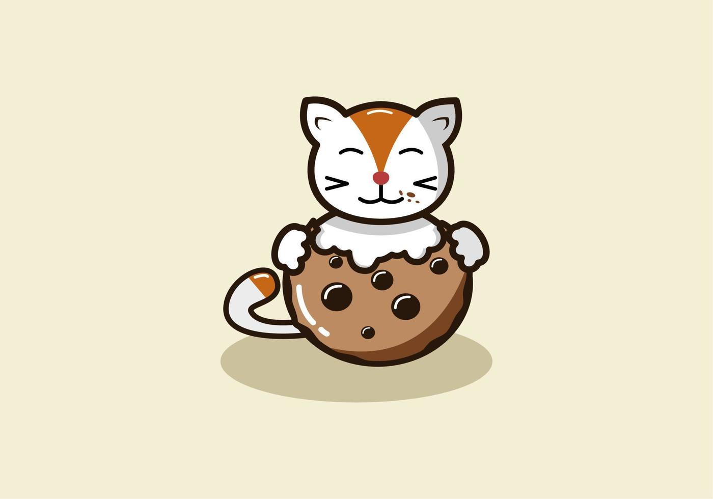 illustration of a cat eating cookies. vector
