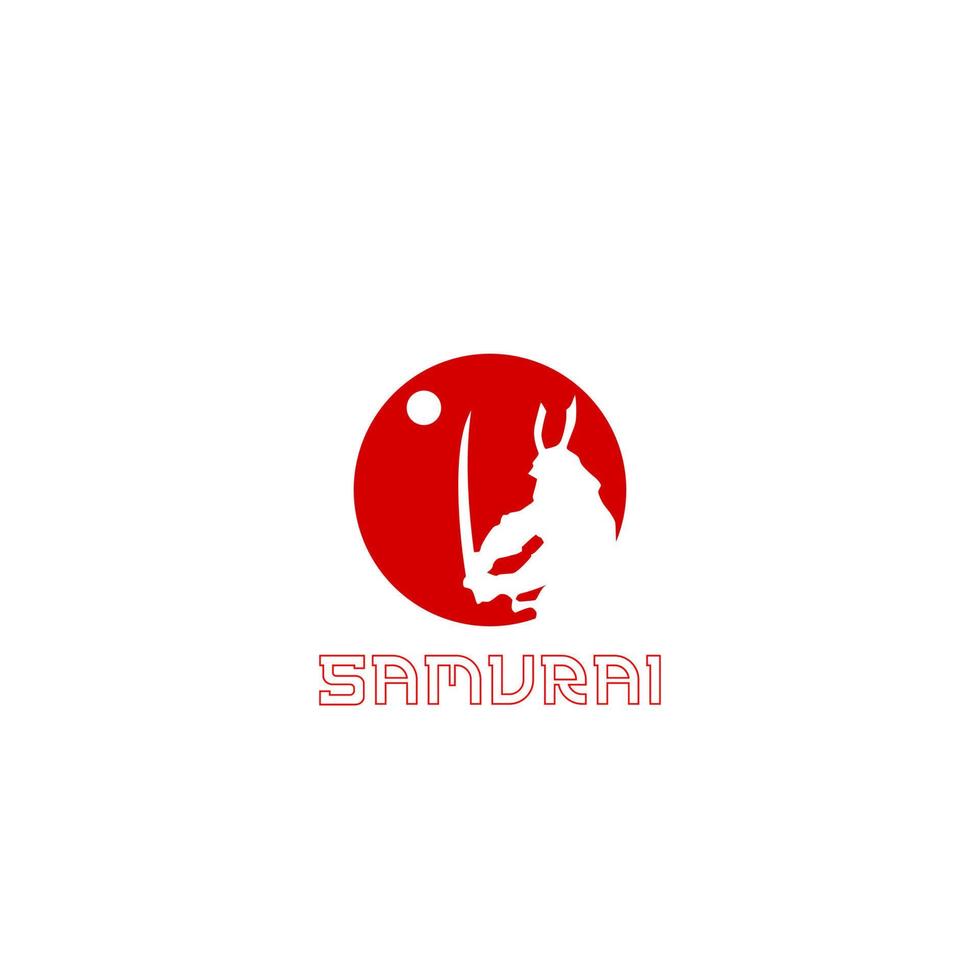 Samurai logo on sun background. vector