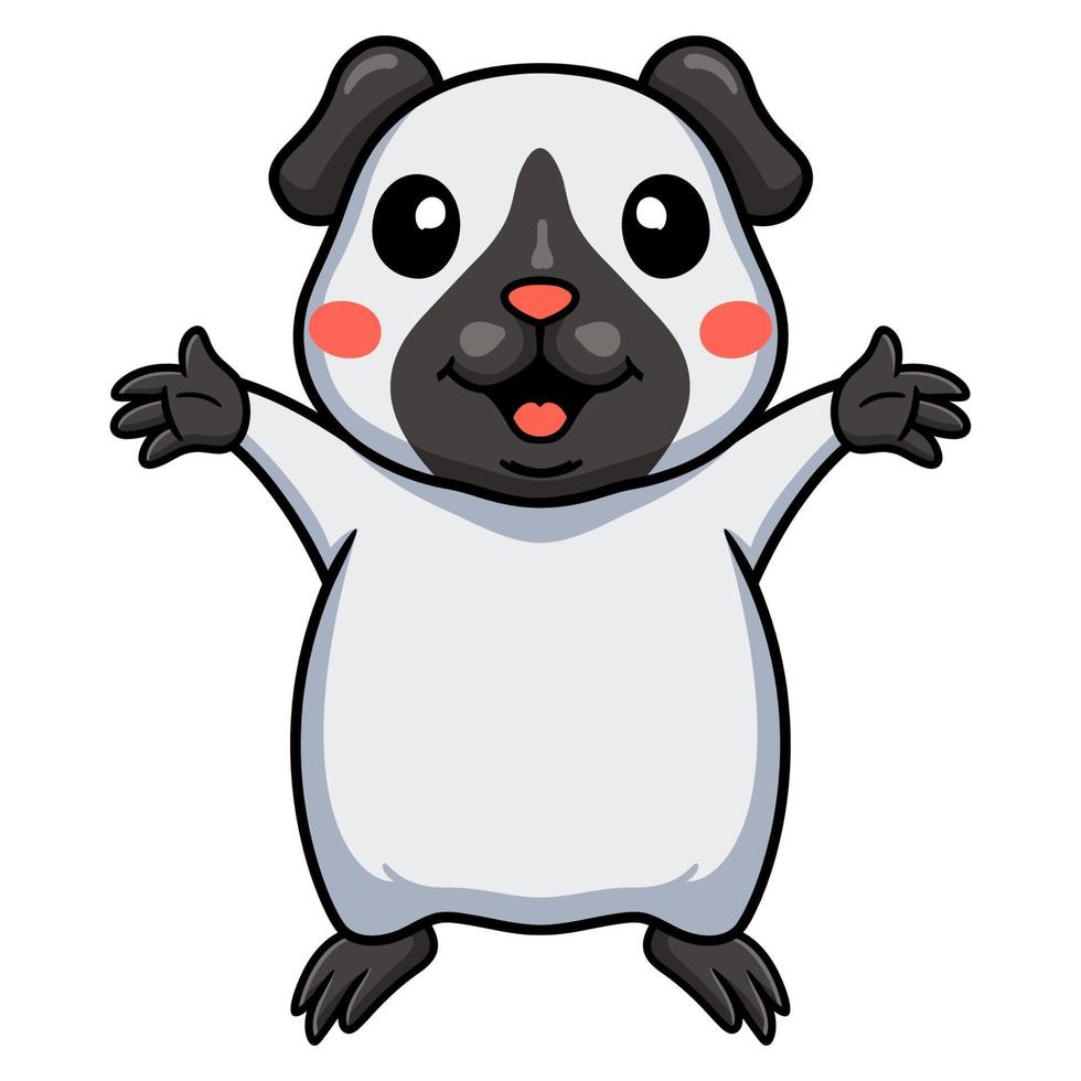 Cute little siamese guinea cartoon raising hands vector