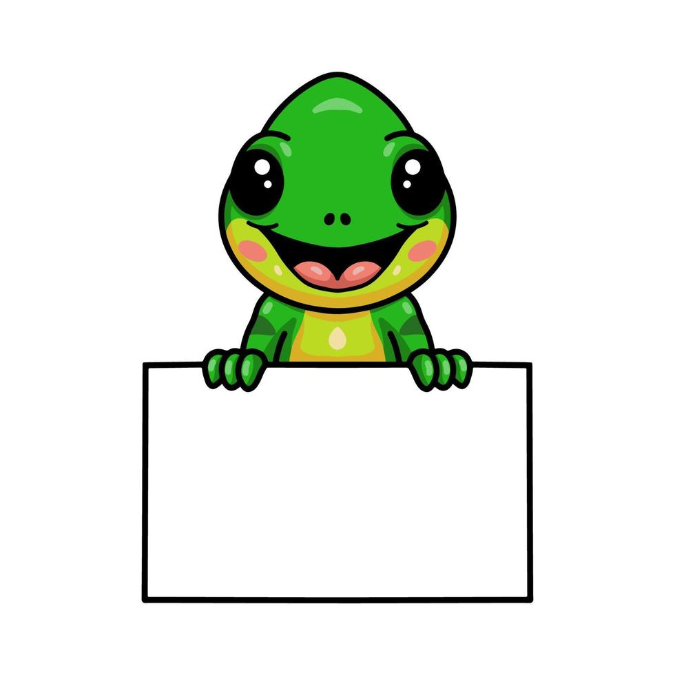 Cute little chameleon cartoon with blank sign vector
