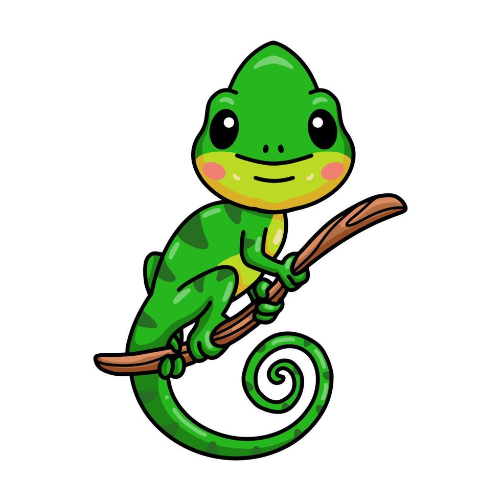 Cute little chameleon cartoon on tree branch vector