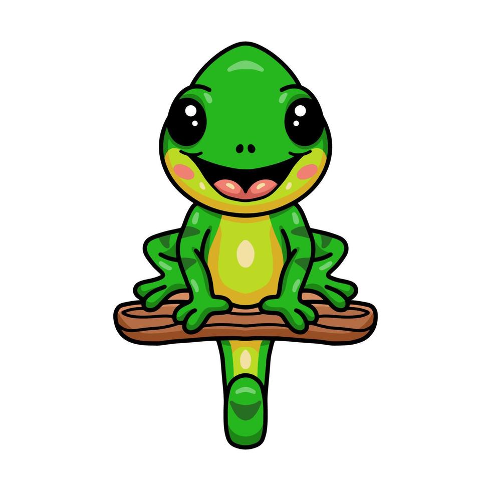 Cute little chameleon cartoon on tree branch vector