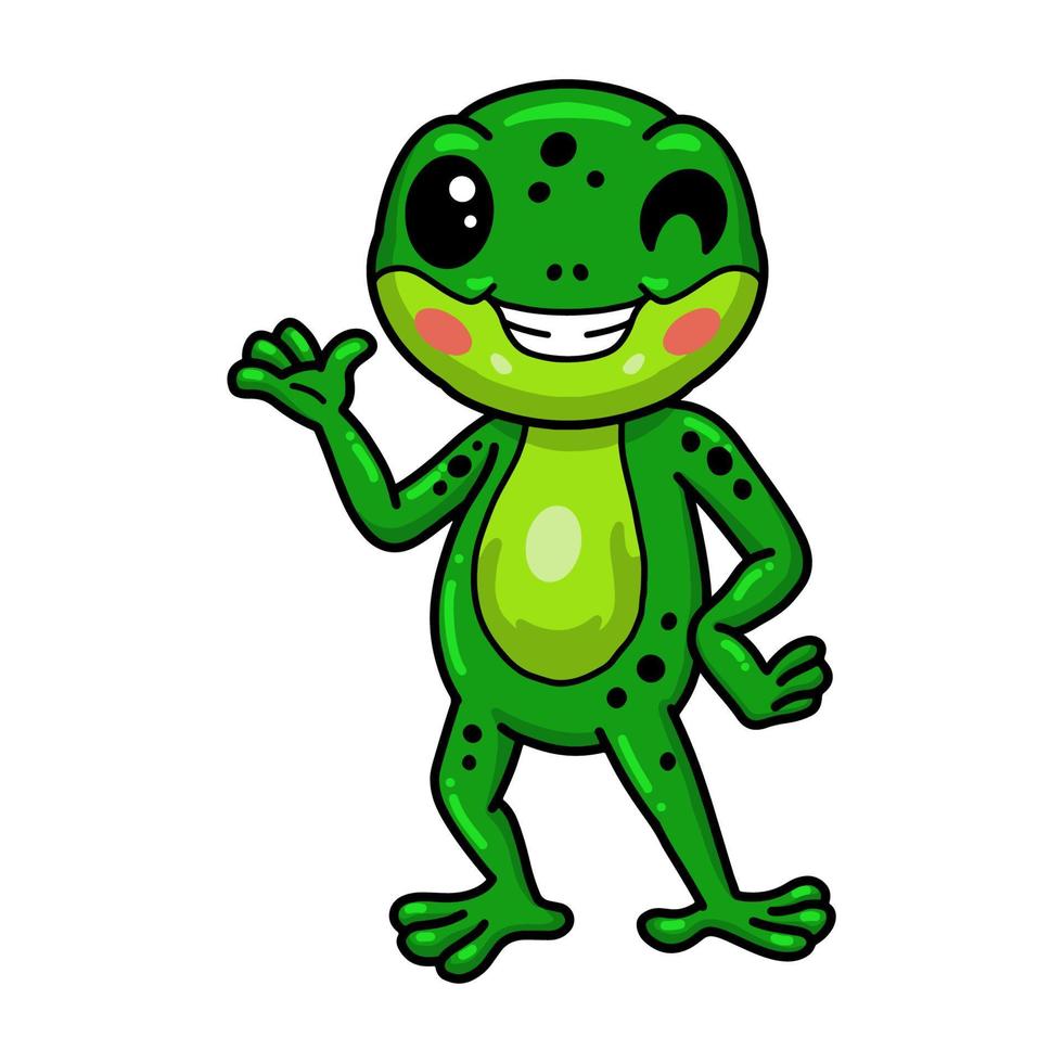 Cute little frog cartoon waving hand vector