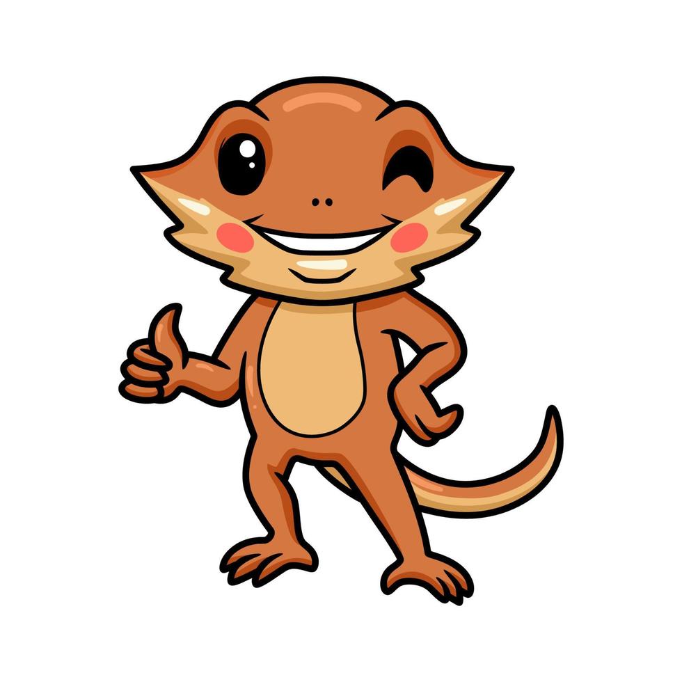 Cute little bearded dragon cartoon giving thumb up vector