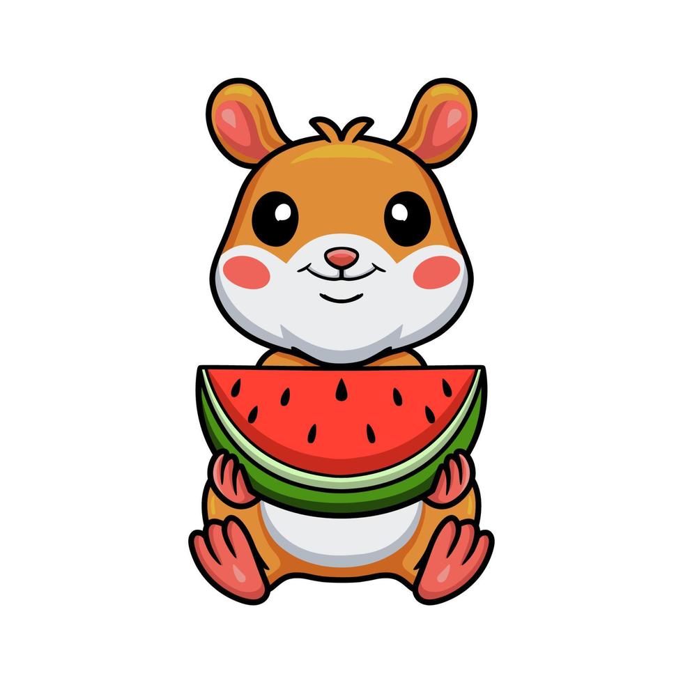 Cute little hamster cartoon eating watermelon vector