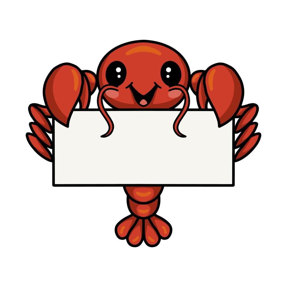 Cute little lobster cartoon with blank sign vector
