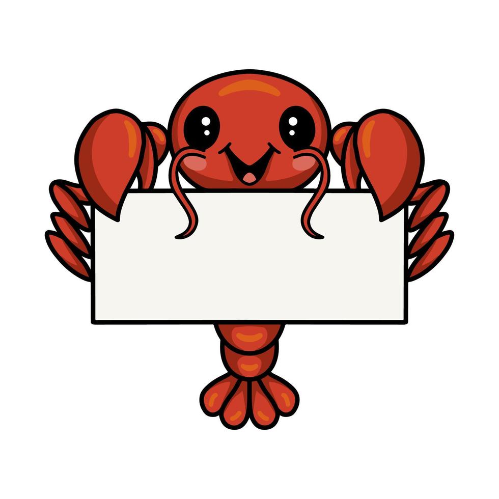 Cute dibujos animados de langosta pequeña con signo en blanco vector