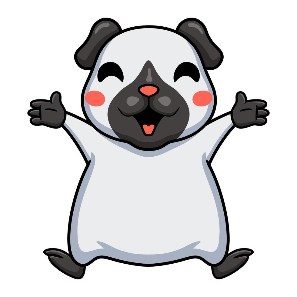 Cute little siamese guinea cartoon raising hands vector