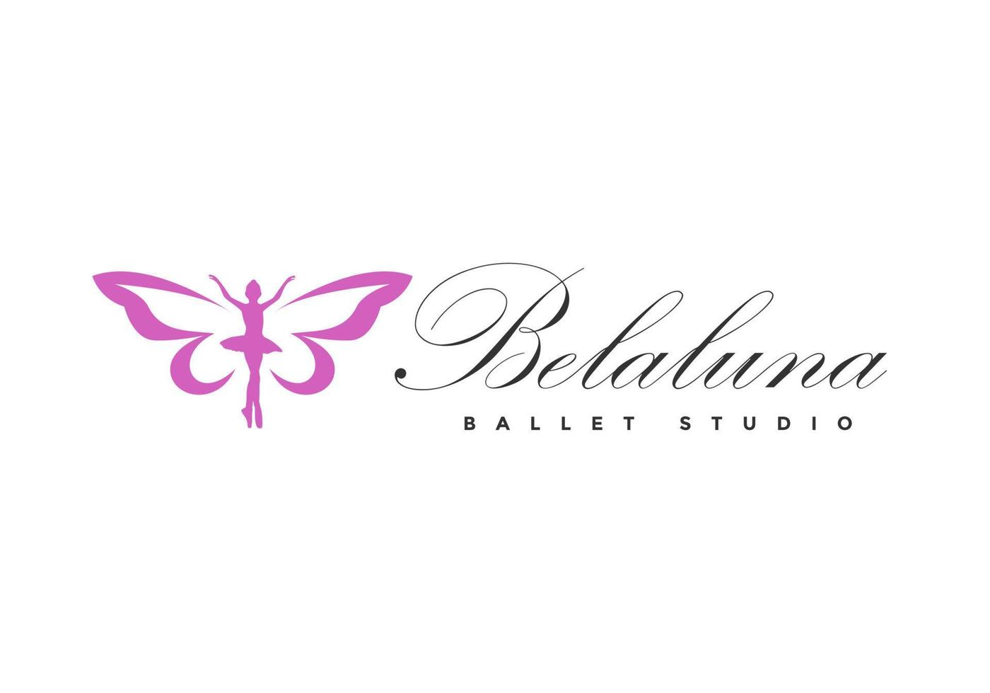 Ballet logo with butterfly wings. vector