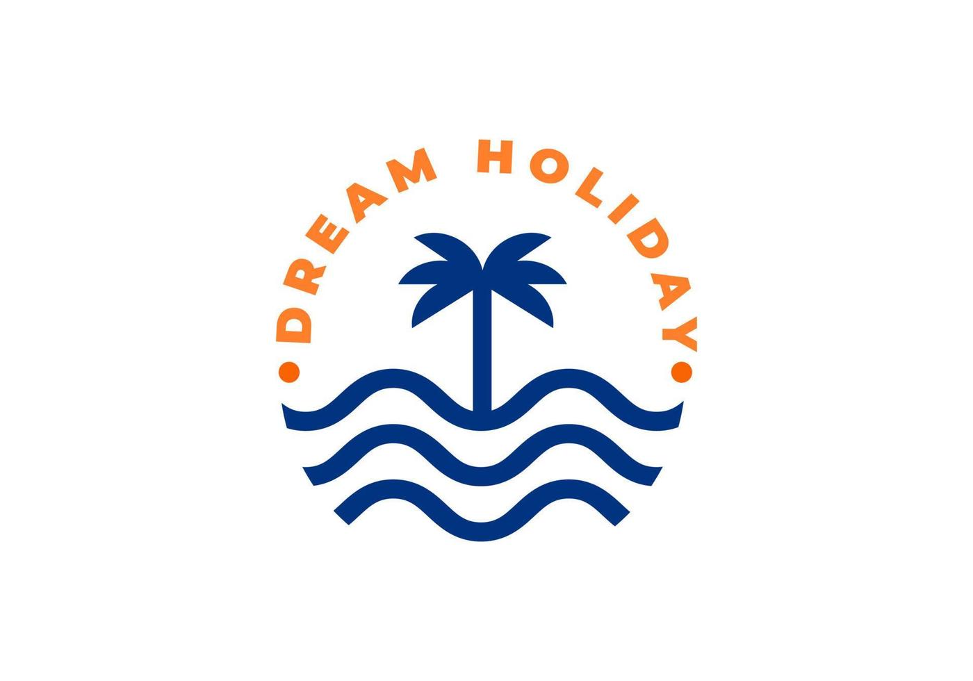 Logo illustration of a palm tree, and beach waves. vector