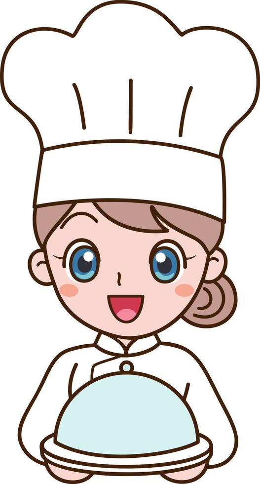 Female Chef Holding a Dinner Plate vector