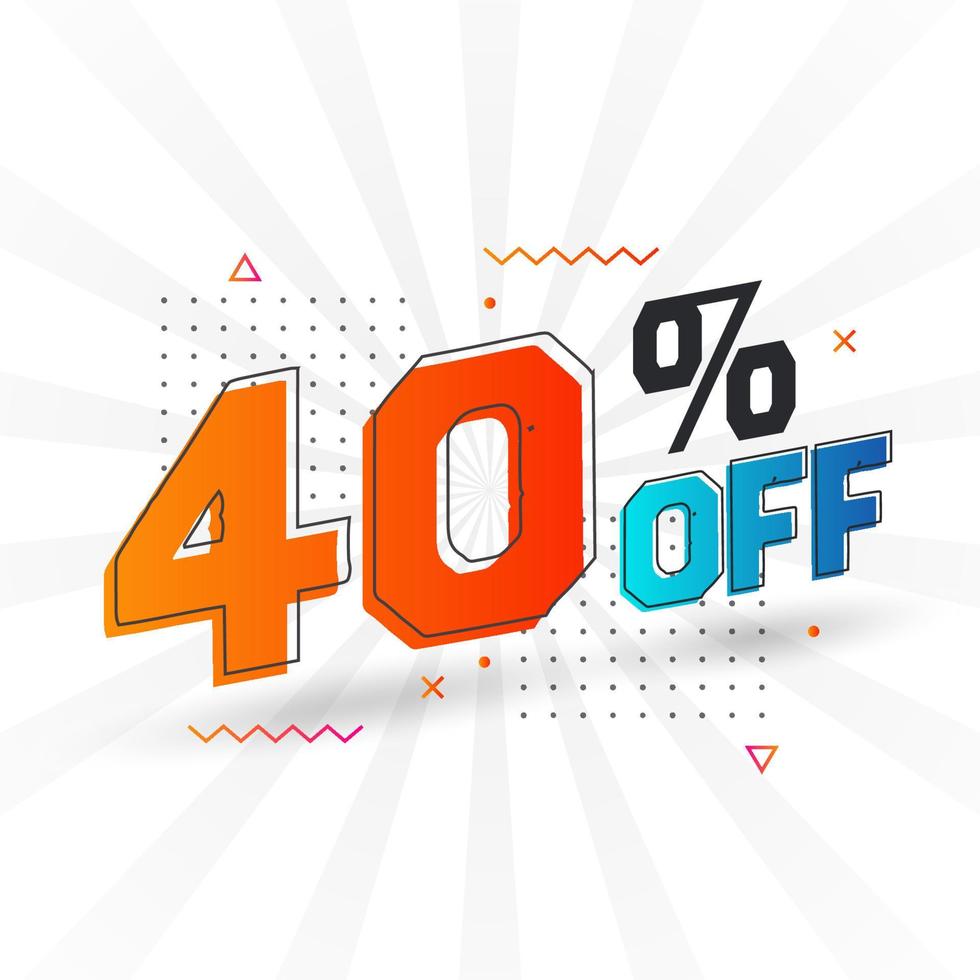 40 por ciento de descuento en el diseño de campañas promocionales especiales en 3d. 40 de oferta de descuento 3d para venta y marketing. vector