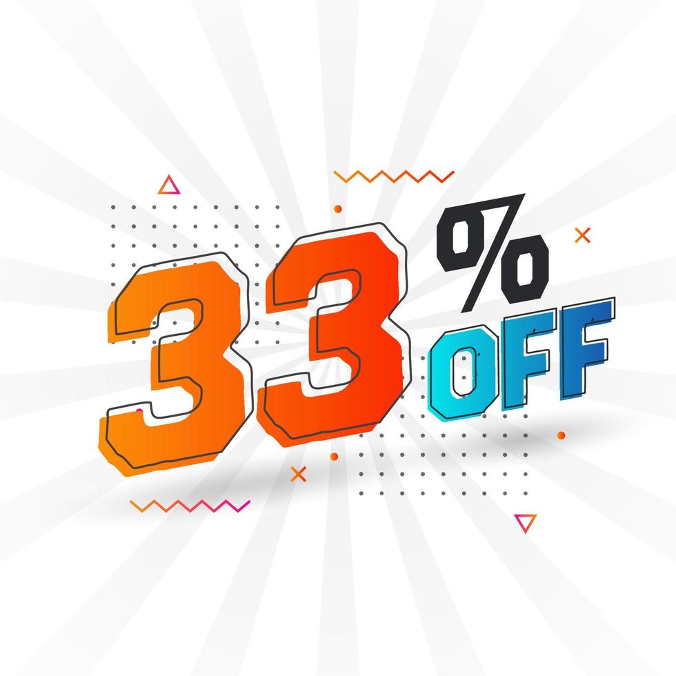 33 por ciento de descuento en el diseño de campañas promocionales especiales en 3D. 33 de oferta de descuento 3d para venta y marketing. vector