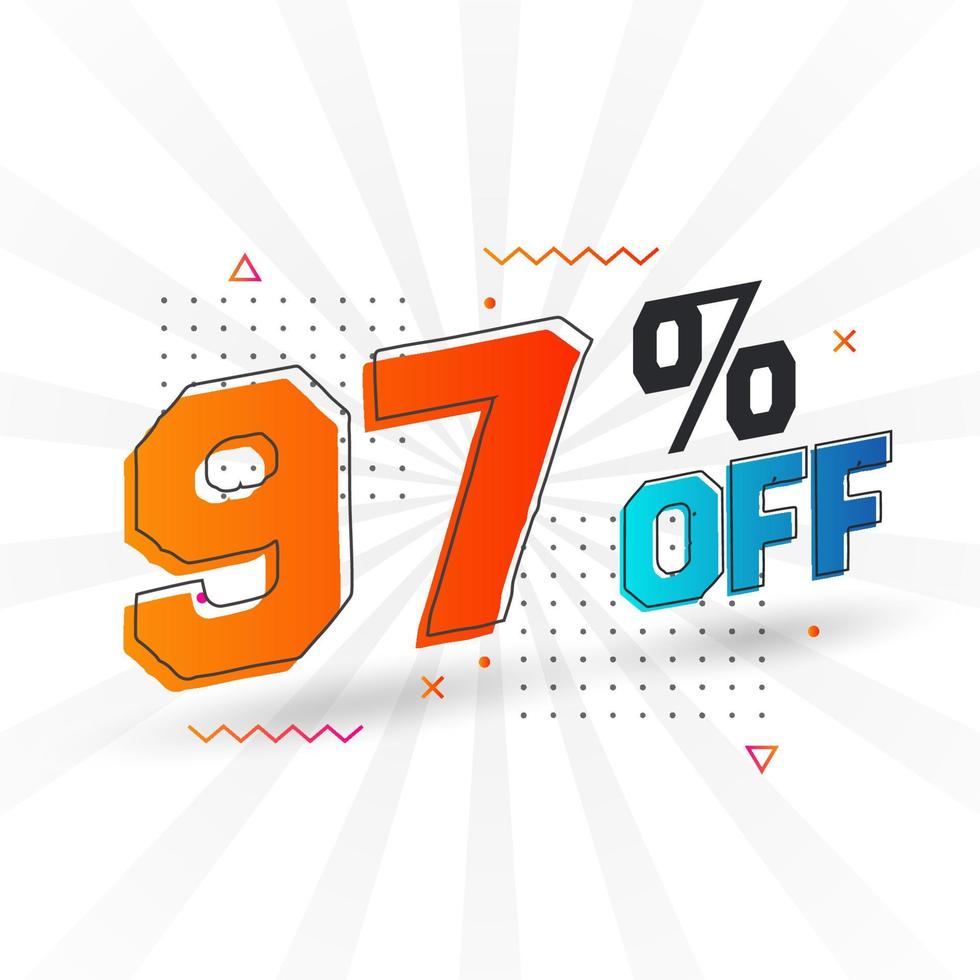 97 Percent off 3D Special promotional campaign design. 97 of 3D Discount Offer for Sale and marketing. vector