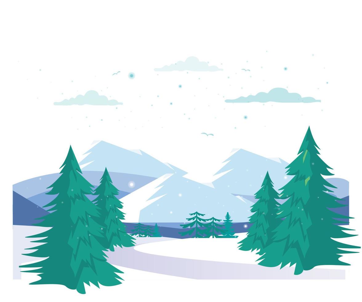 Vector illustration of cute Santa Claus mascot or character isolated on landscape background. Flat style.