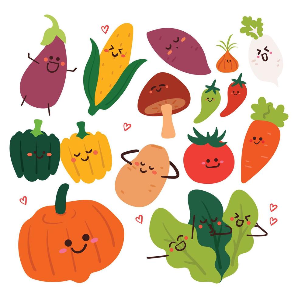 cute cartoon vegetable character sticker set vector