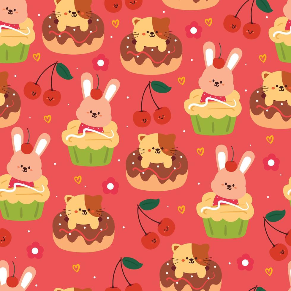 seamless pattern cartoon bear and bunny vector