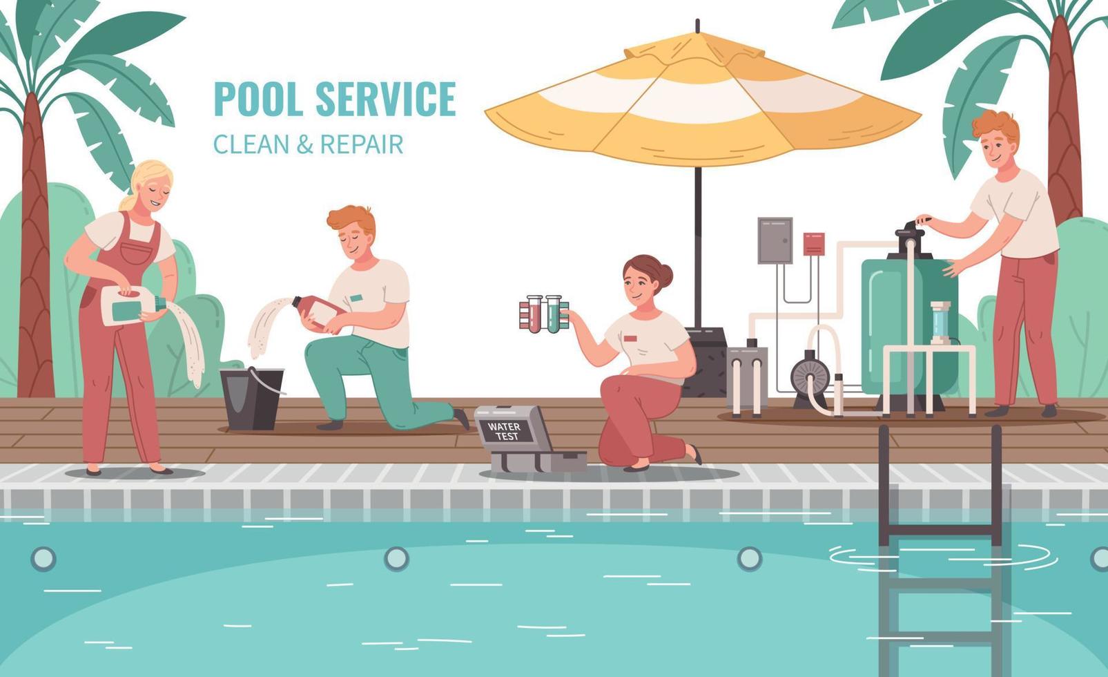 Pool Service Cartoon Illustration vector