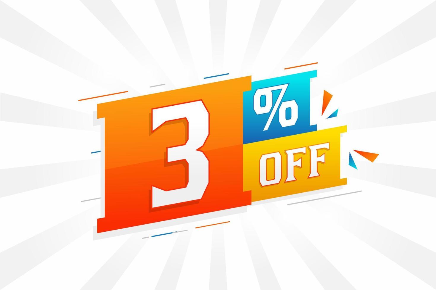 3 Percent off 3D Special promotional campaign design. 3 of 3D Discount Offer for Sale and marketing. vector