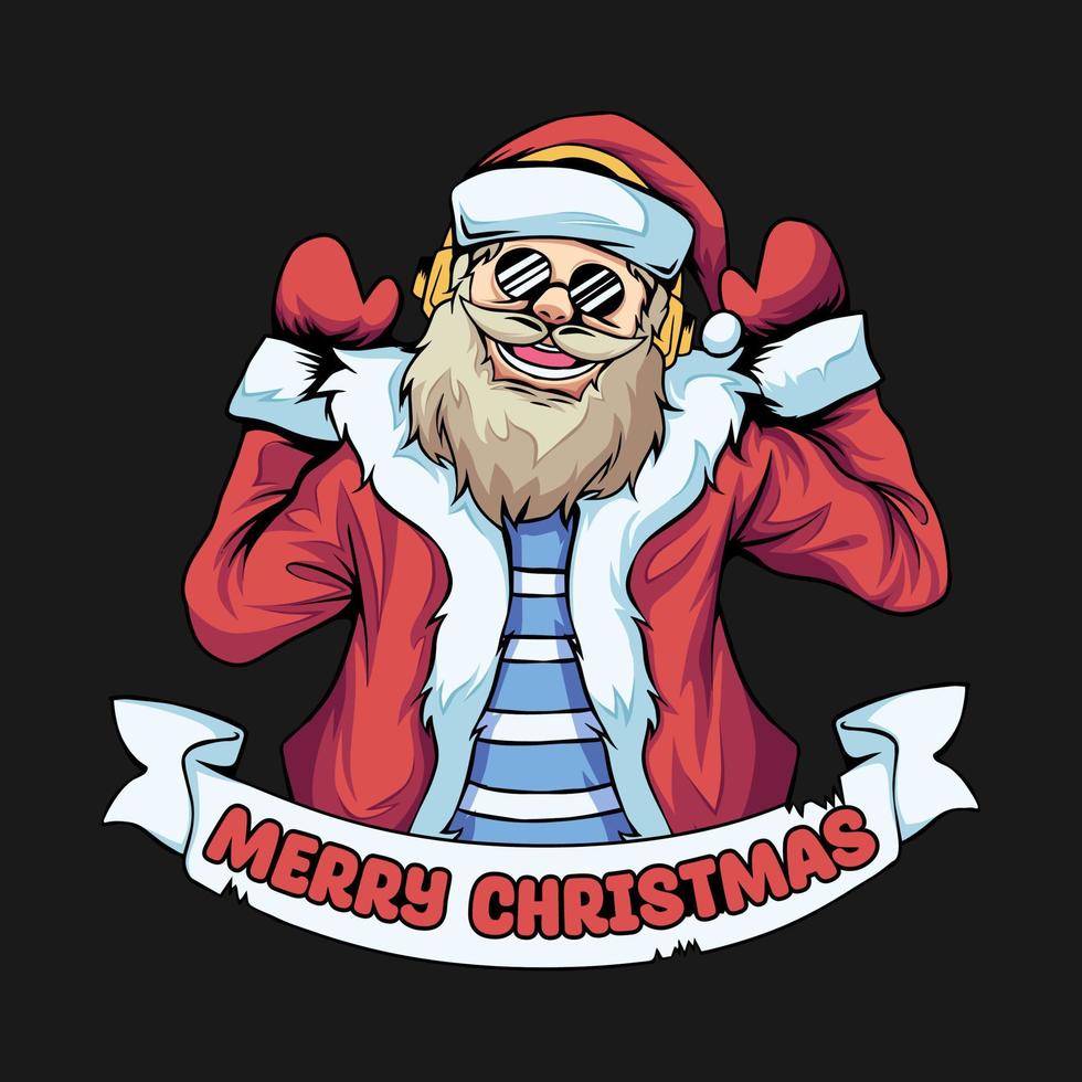 Cool Santa Claus T-shirt Design Artwork, Merry Christmas Poster Illustration vector