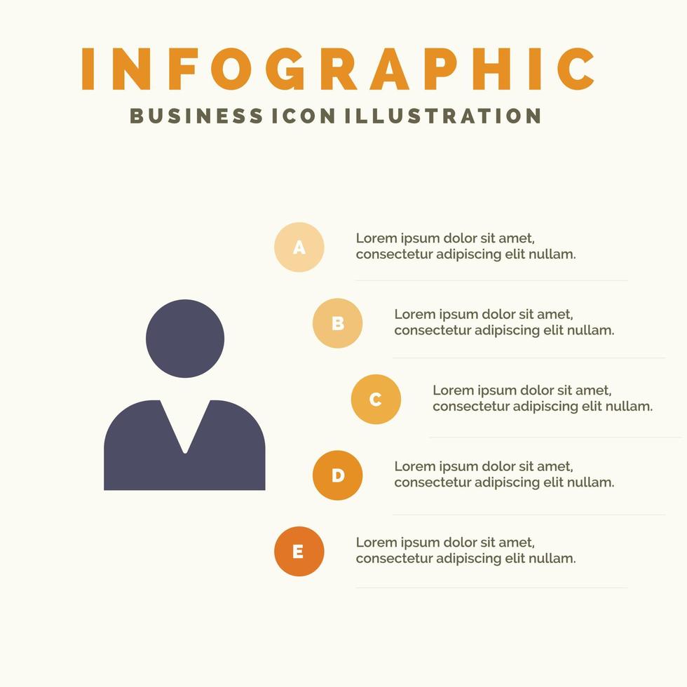 administrador hombre usuario icono sólido infografía 5 pasos presentación antecedentes vector