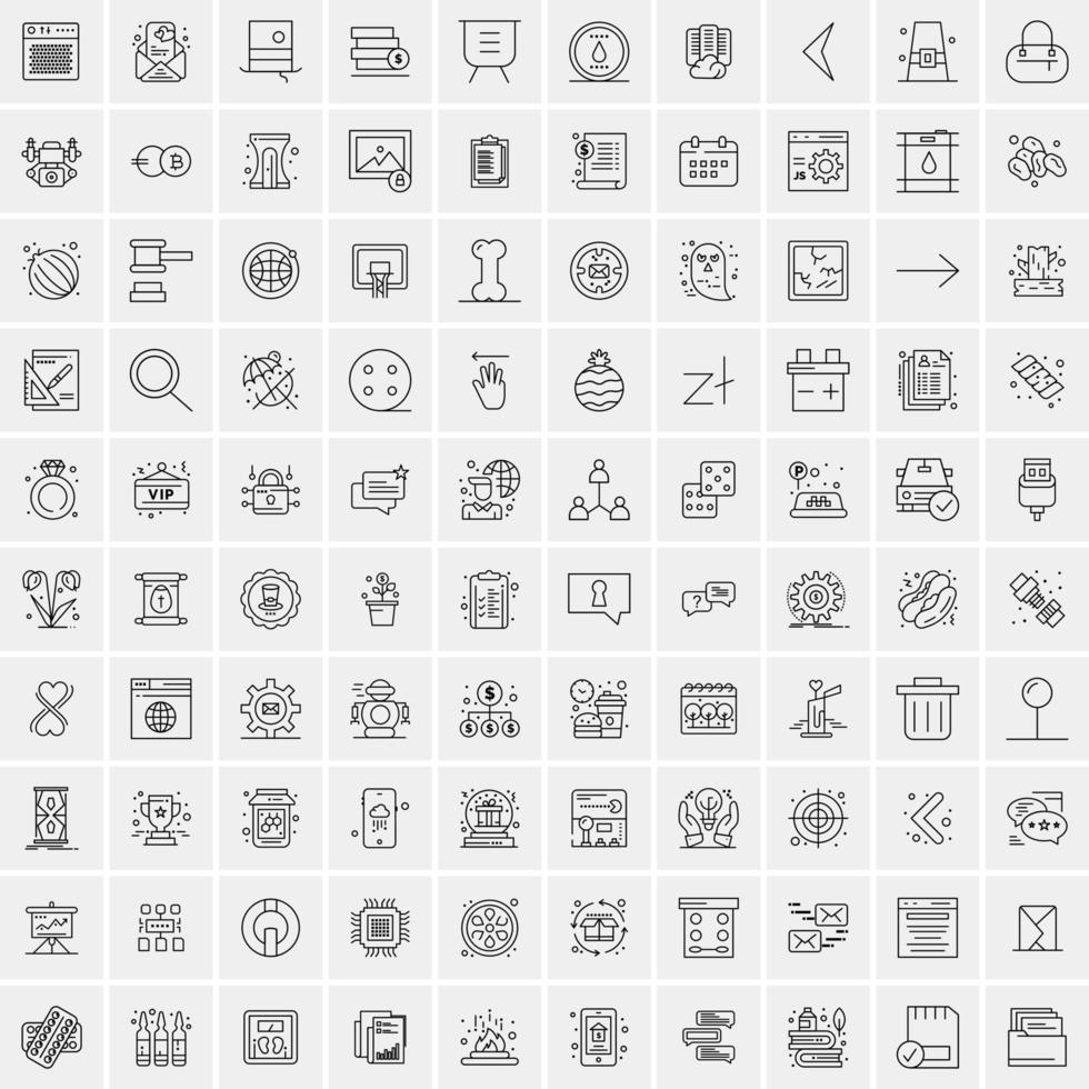 paquete de 100 iconos de líneas universales para móviles y web vector