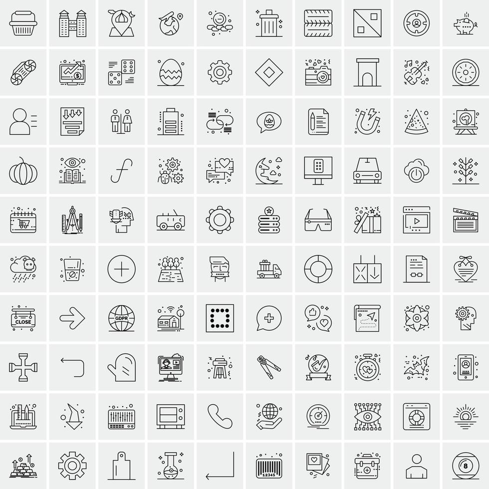 conjunto de 100 iconos de línea de negocios creativos vector