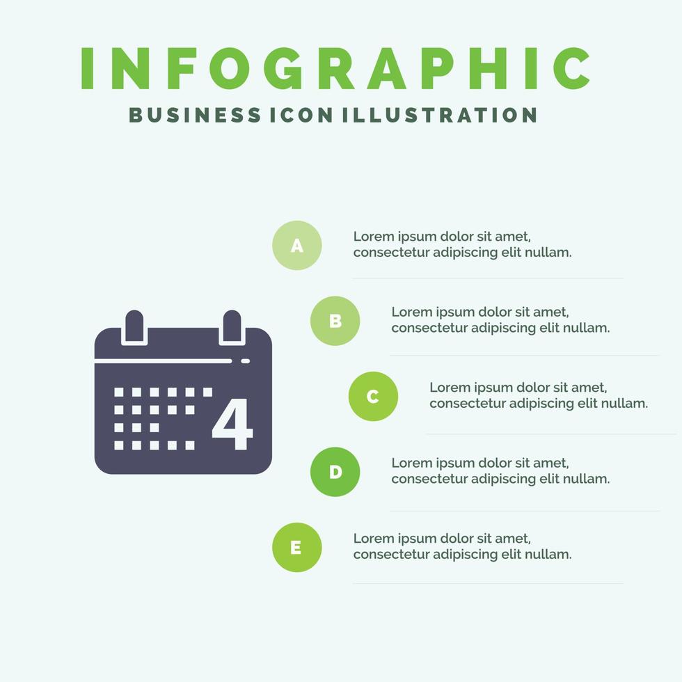 calendario día fecha americano sólido icono infografía 5 pasos presentación antecedentes vector