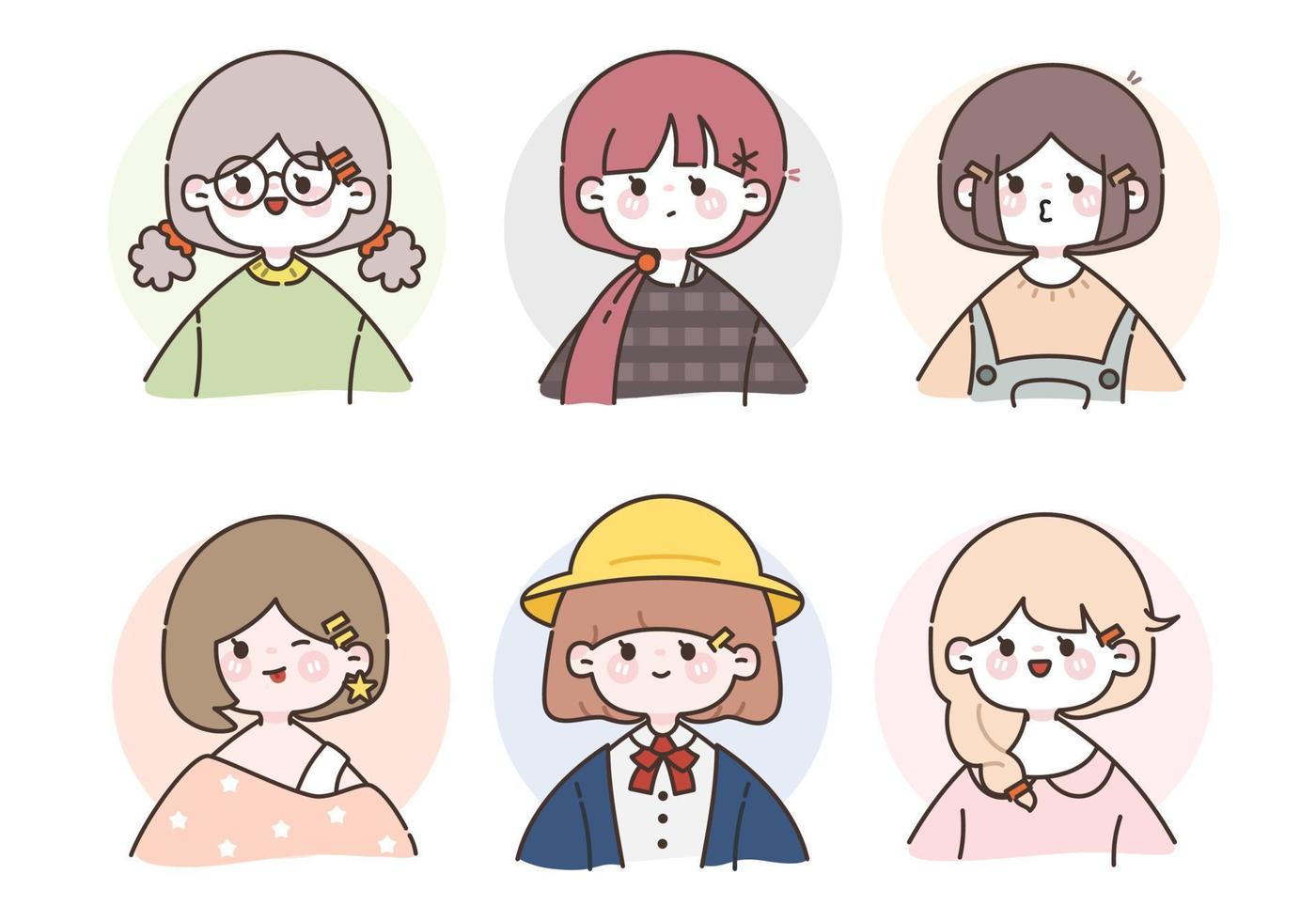 Hand drawn profile icon korean girl collection vector