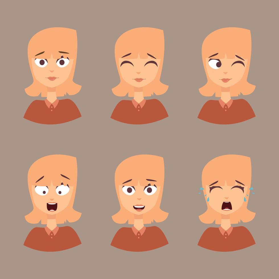 Blonde character showing emotions pack vector