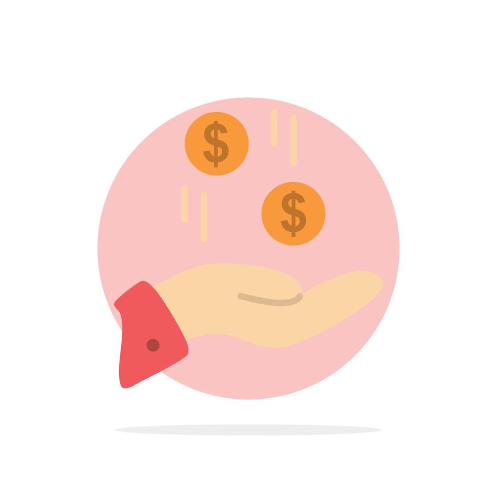 mano dólar dinero moneda caridad círculo abstracto fondo color plano icono vector