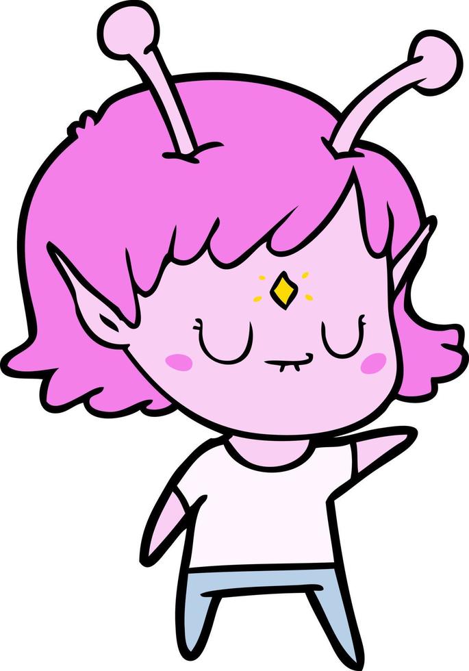 Vector alien girl character in cartoon style