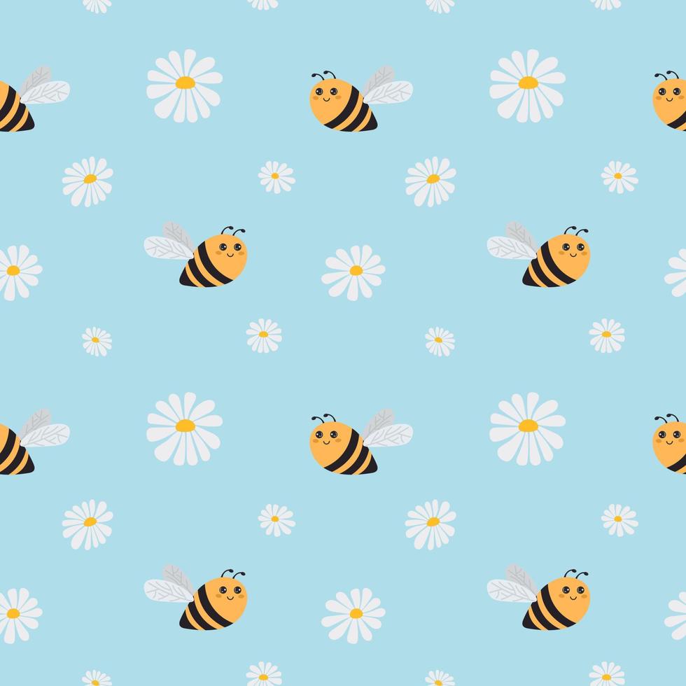 WebSeamless vector pattern with bee and flowers. Baby background for wrapping paper,  greeting cards, design.