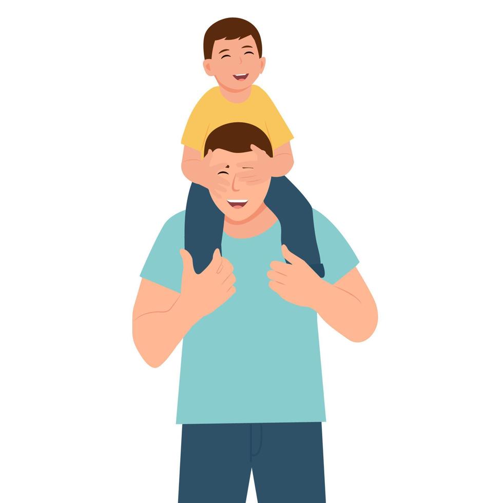 Happy Father's Day. Smilling Son on father's shoulders.Vector illustration vector