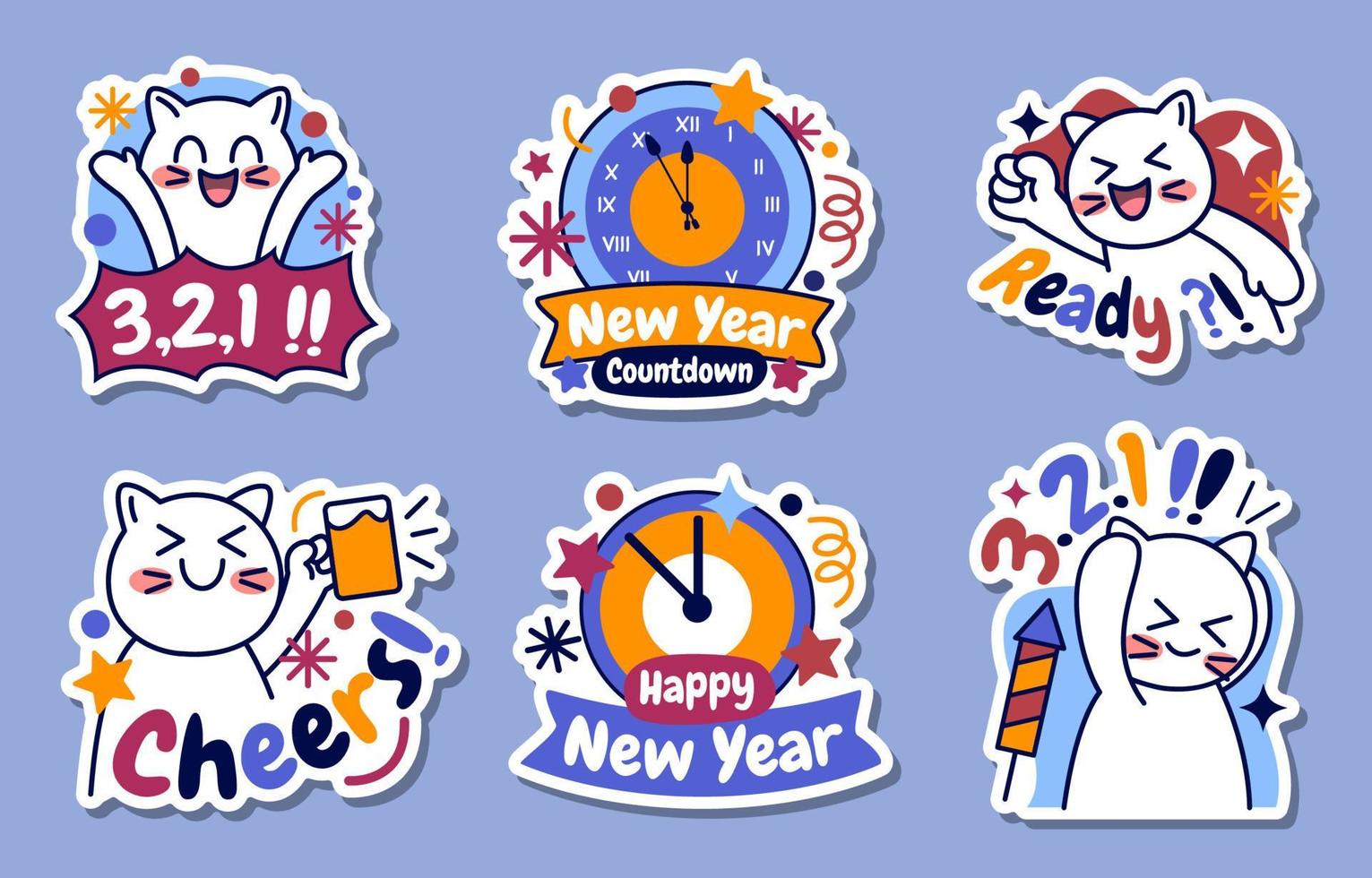 conjunto de pegatinas de saludo de cuenta regresiva de año nuevo vector