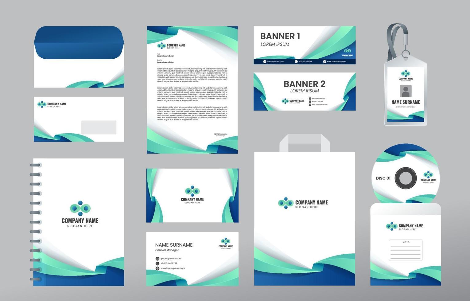 Business Stationary Kit in Tosca Blue Color vector