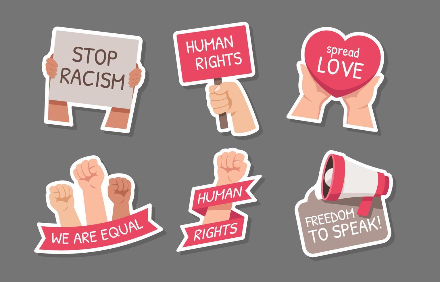 Human Rights Support Sticker Set vector