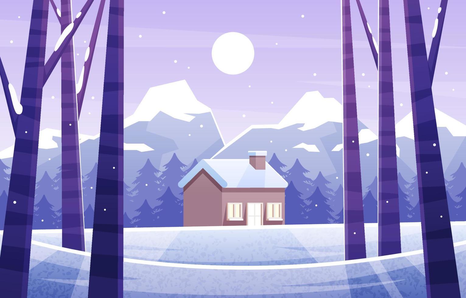 Winter Nature Scenery with House and Woods Background vector